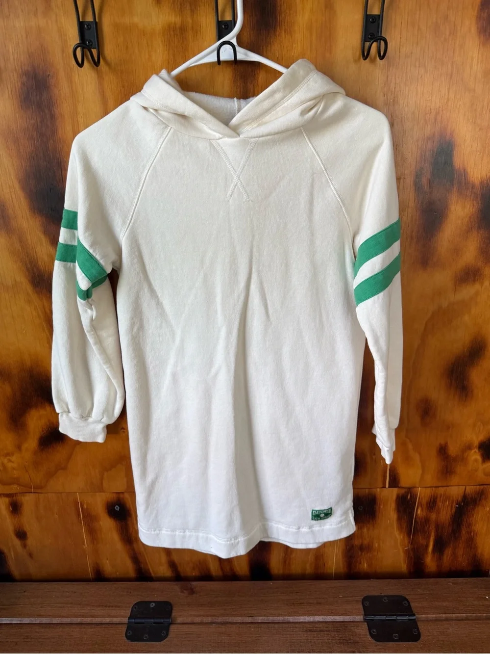 Old Navy Cream Hooded Dress with Green Sleeve Stripes
